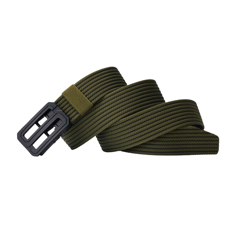 Ceinture Grégoire pour homme en tissu tressé vert kaki avec boucle rectangulaire automatique noire au design contemporain.
