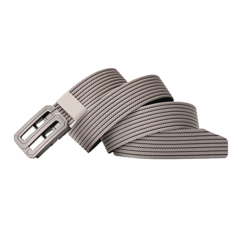Ceinture Grégoire pour homme en tissu tressé beige et noir avec boucle rectangulaire automatique en alliage argenté