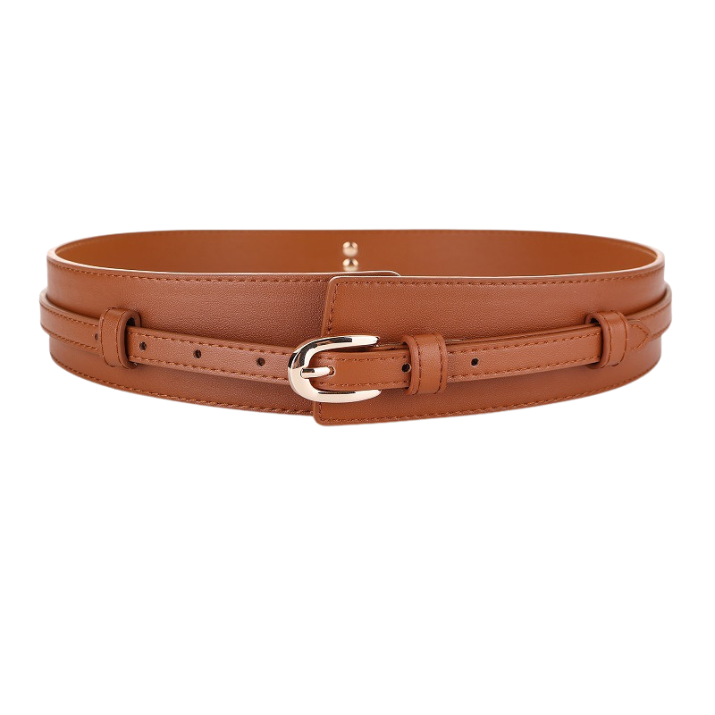 Ceinture femme Hélène en cuir marron avec boucle ardillon dorée, design épuré et ajustable.