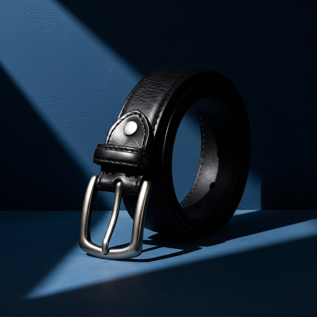Ceinture pour homme Héritage Cuir noire, en cuir de vachette pleine fleur avec boucle ardillon argentée, #fullwidth