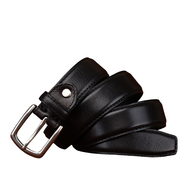 Ceinture pour homme Héritage Cuir noire en cuir de vachette pleine fleur avec boucle ardillon argentée arrondie