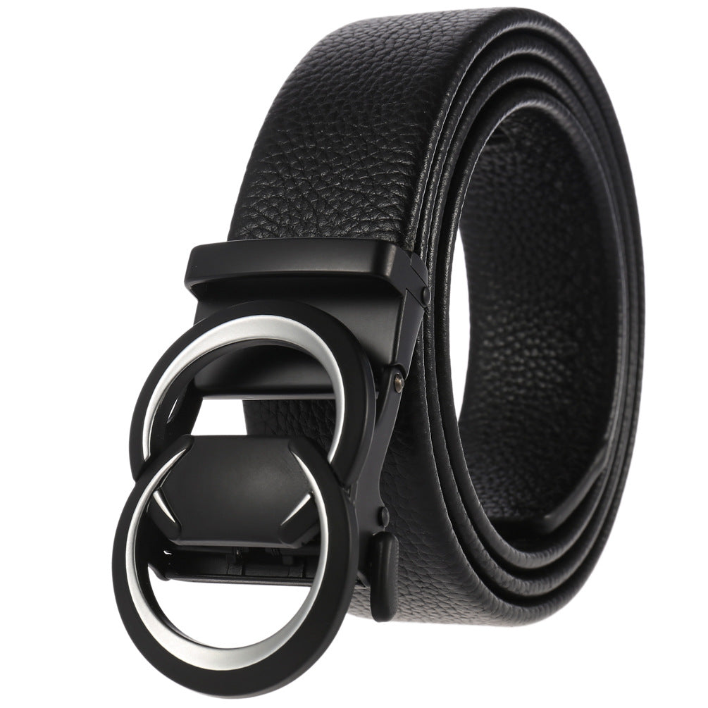 Ceinture homme Hugo2 noire en cuir refendu avec boucle automatique ovale et système de crémaillère