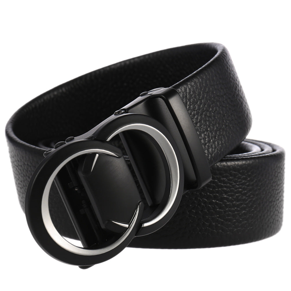 Ceinture pour homme Hugo2 en cuir noir avec boucle ovale automatique en alliage métallique et système de crémaillère.