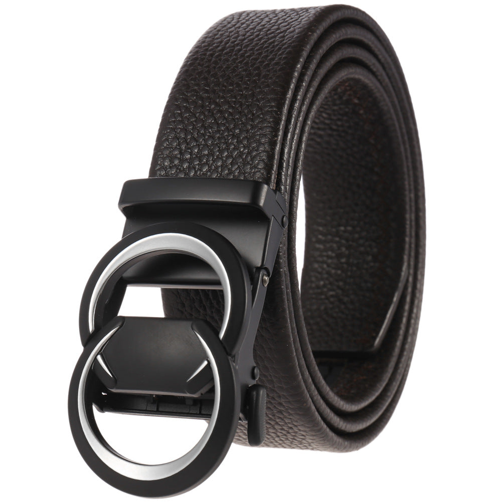 Ceinture Hugo2 pour homme en cuir refendu marron avec boucle automatique ovale et système de crémaillère.