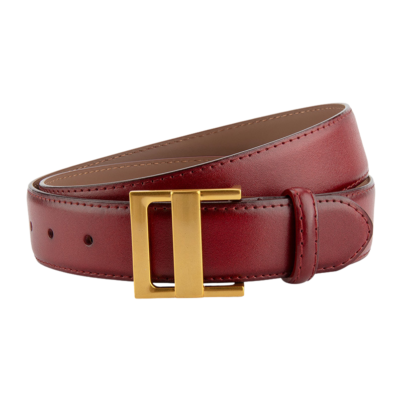 Ceinture femme Innocente rouge en cuir refendu avec boucle rectangulaire dorée