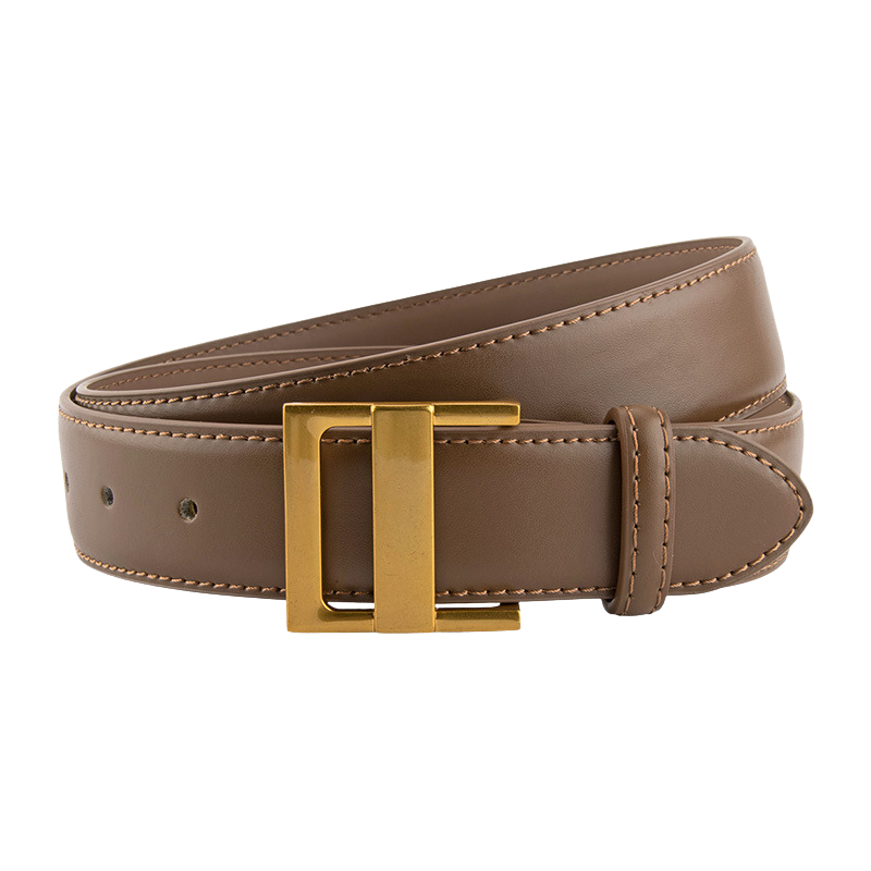 Ceinture femme Innocente marron en cuir refendu avec boucle dorée rectangulaire, 3 cm de largeur.