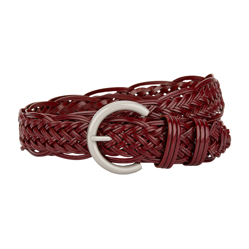 Ceinture femme Irisée en simili cuir recyclé tressé rouge avec boucle ardillon argentée