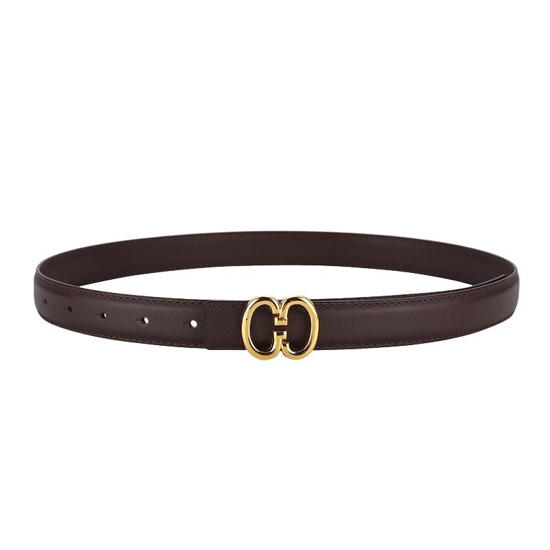 Ceinture femme Isadora en cuir marron avec boucle dorée double G