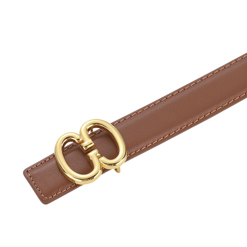 Ceinture femme Isadora en cuir marron avec boucle dorée double G