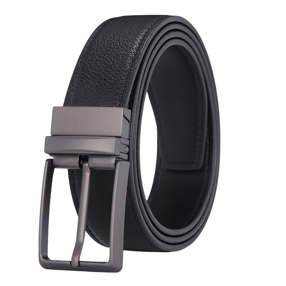 Ceinture Jérôme homme en cuir de vachette noir avec boucle ardillon rectangulaire en alliage gris canon. Finition texturée et boucle rotative pour un ajustement précis.