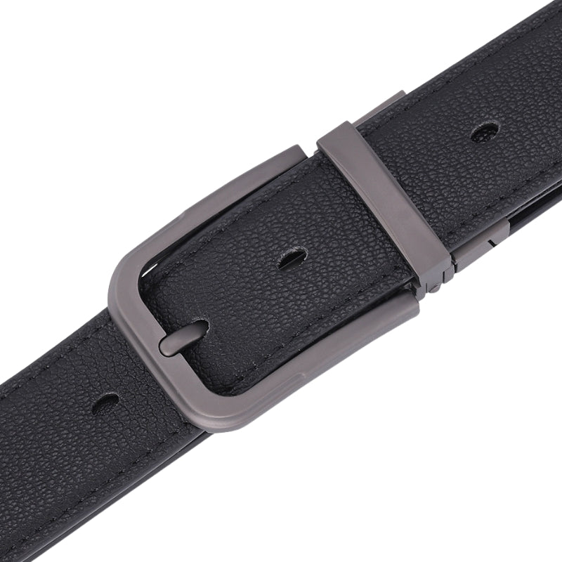 Ceinture noire pour homme Jérôme en cuir de vachette texturé avec boucle ardillon rectangulaire en alliage gris canon.
