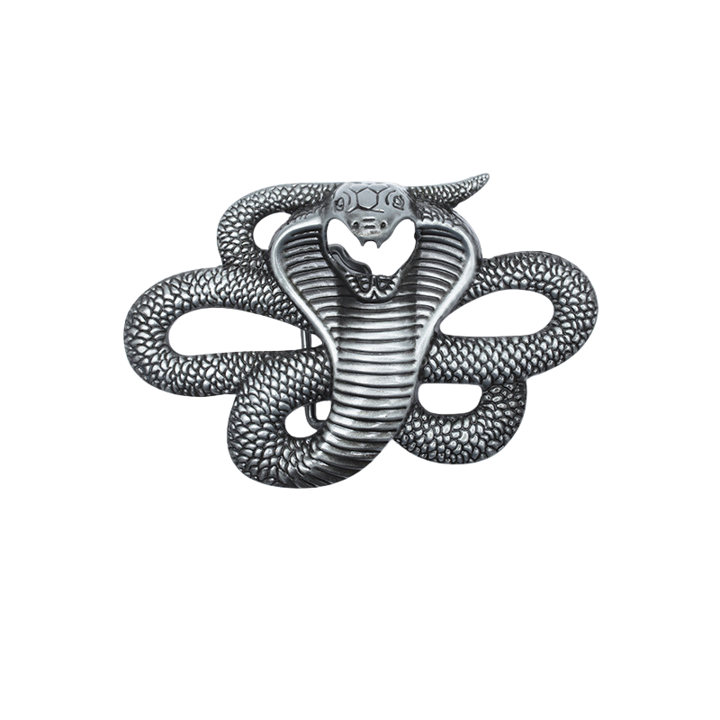 Boucle de ceinture Joséphine en forme de serpent cobra stylisé en alliage argenté, style western.
