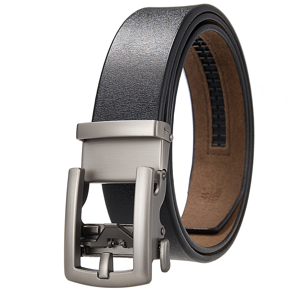 Ceinture Jules noire pour homme avec boucle rectangulaire automatique en métal argenté.