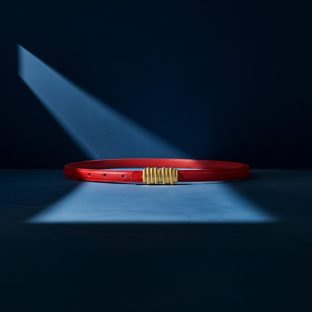 Ceinture rouge Juliette en cuir de vachette avec boucle dorée géométrique et finition lisse #fullwidth