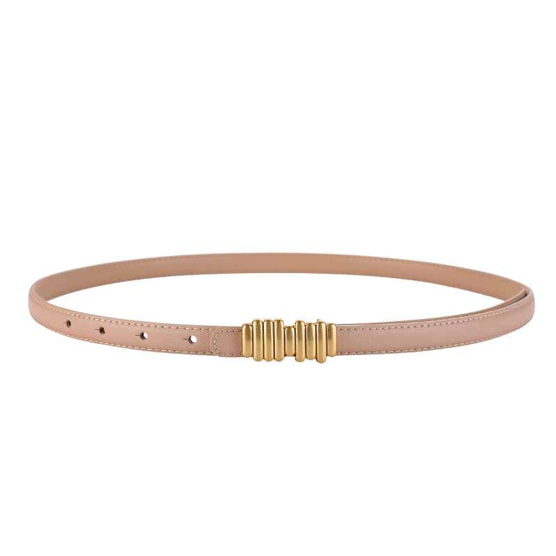 Ceinture femme Juliette beige en cuir de vachette avec boucle dorée géométrique et design contemporain