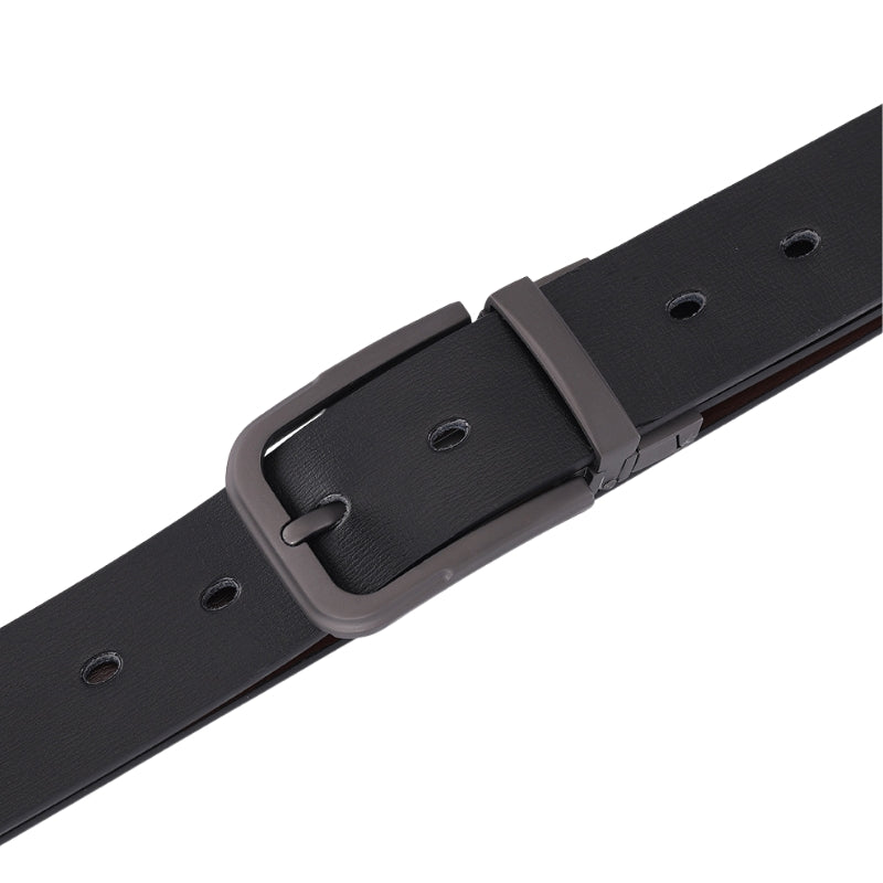 Ceinture homme Justin en cuir noir lisse avec boucle ardillon rectangulaire grise mate et passant