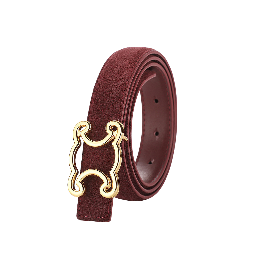 Ceinture femme Justine en suède bordeaux avec boucle dorée baroque