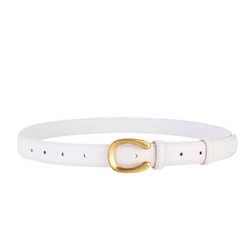 Ceinture femme Lauriane en cuir blanc lisse avec boucle dorée en forme de C