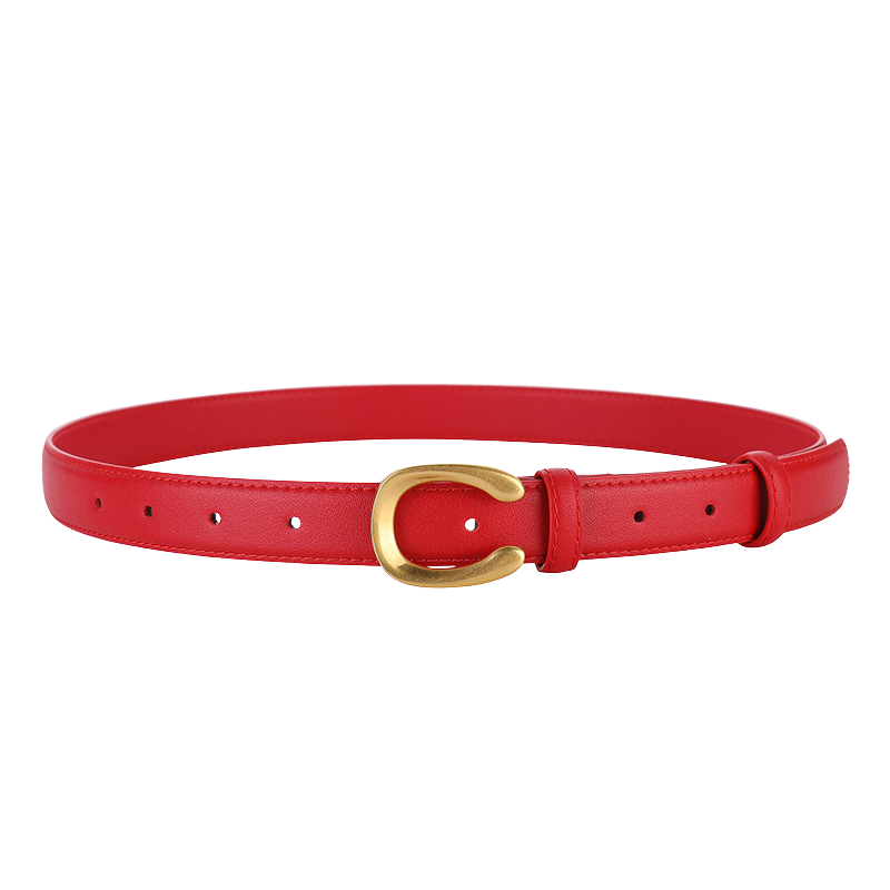 Ceinture femme Lauriane en cuir rouge avec boucle dorée en forme de C, largeur 2,3 cm