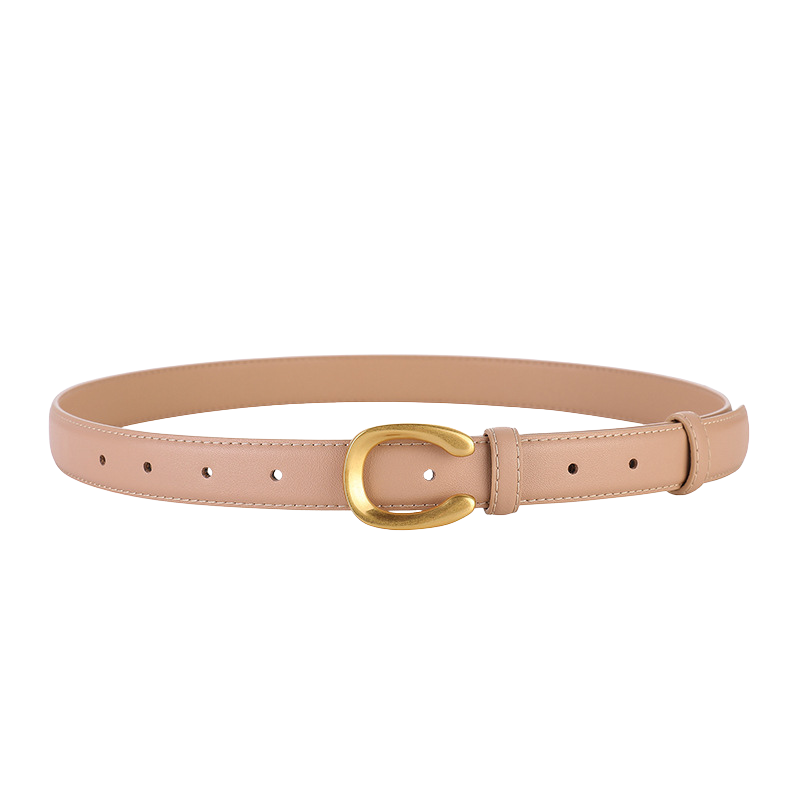 Ceinture femme Lauriane en cuir beige avec boucle dorée en forme de C