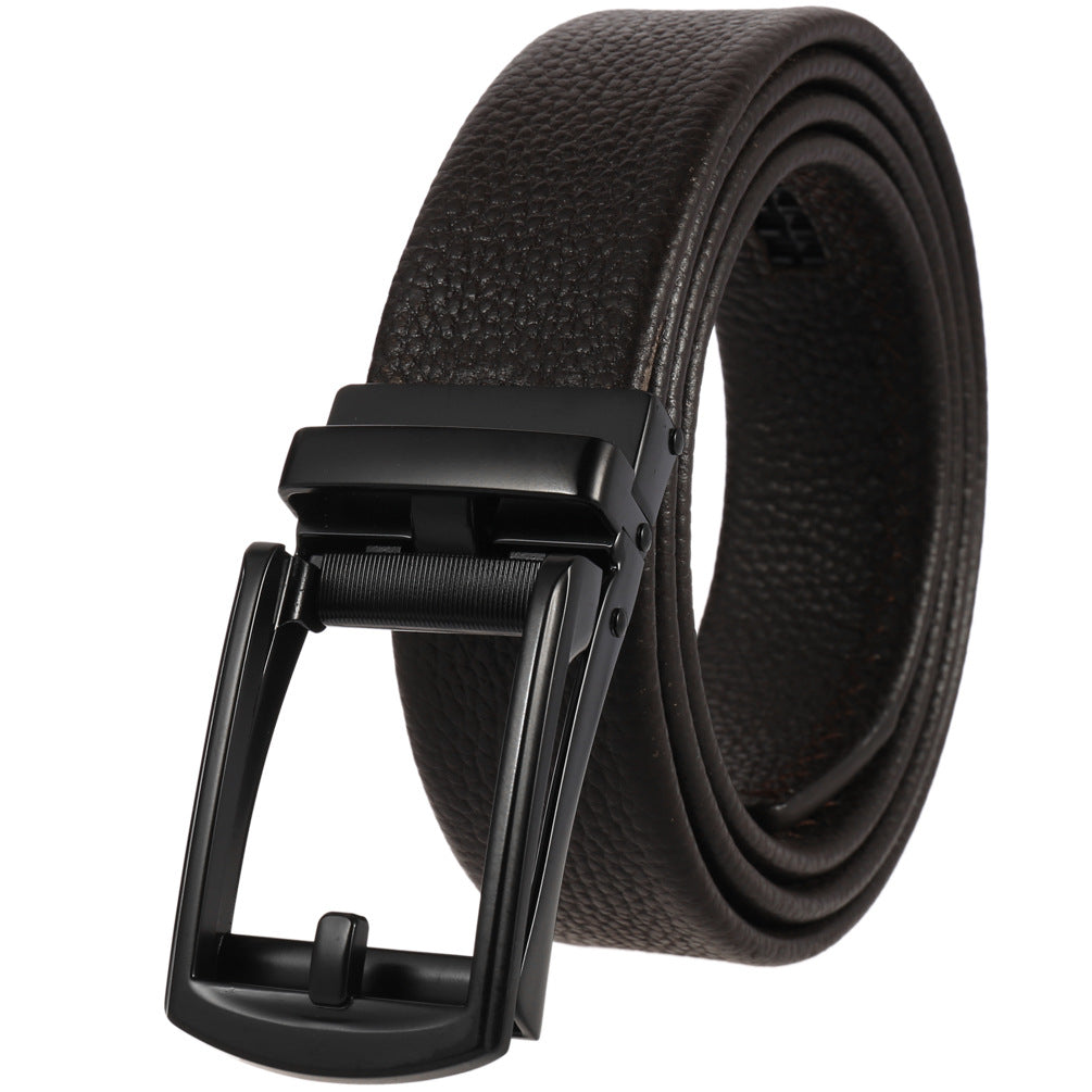 Ceinture homme Léo en cuir de vachette marron avec boucle automatique noire texturée