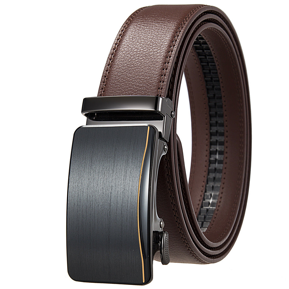 Ceinture homme Léo Zen 20 en cuir marron avec boucle automatique rectangulaire noire et finition brossée