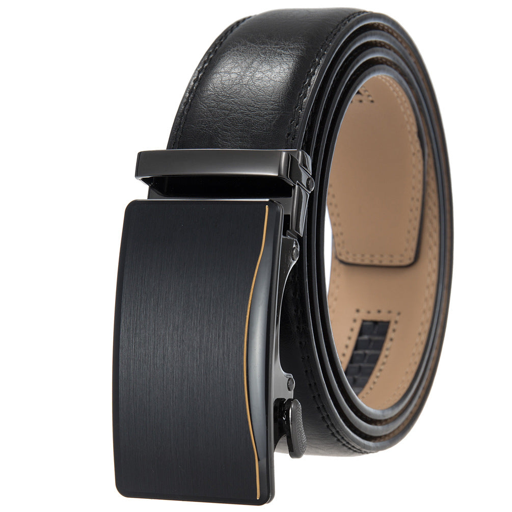 Ceinture homme Léo Zen 60 en cuir noir avec boucle automatique rectangulaire gris et liseré doré