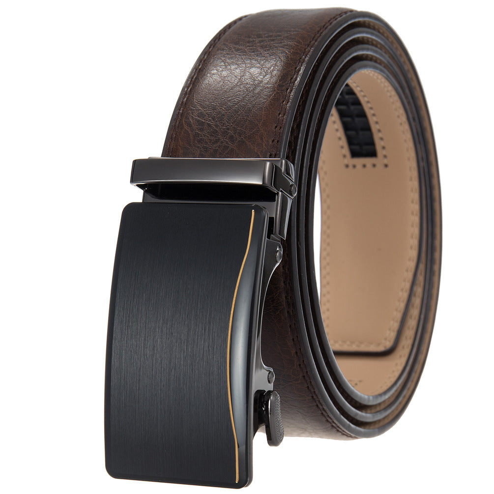 Ceinture homme Léo Zen 60 en cuir marron avec boucle automatique noire et finition brossée.