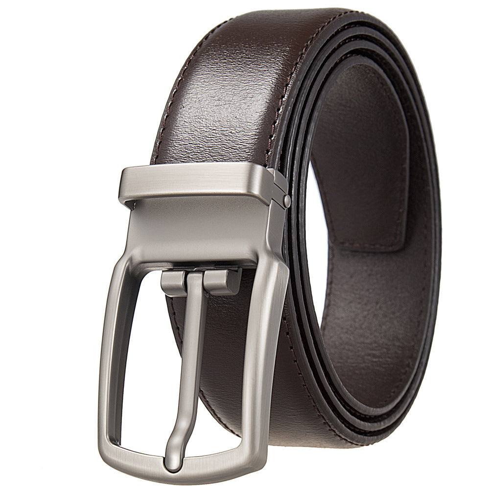 Ceinture homme LéoZen en croûte de cuir marron avec boucle en alliage gunmetal satiné