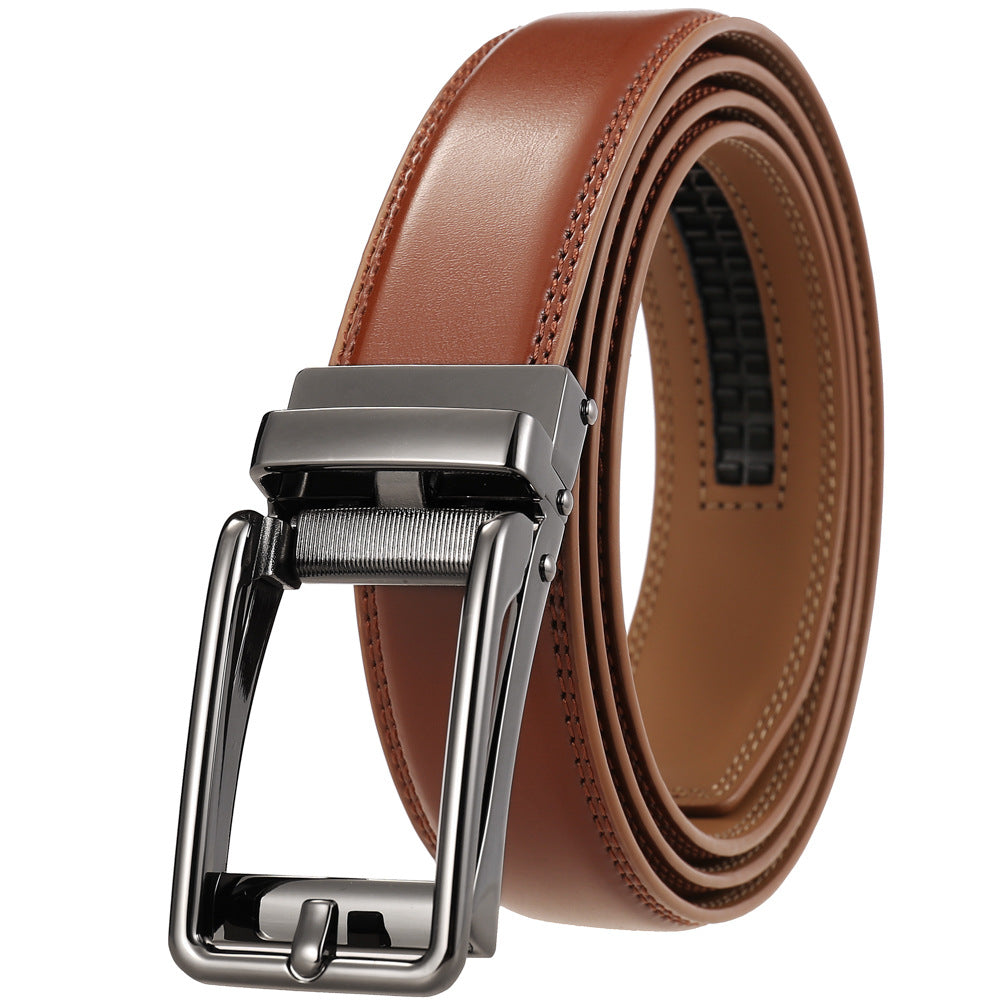 Ceinture Lin pour homme en cuir marron clair avec boucle automatique argentée mate