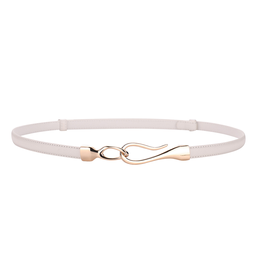 Ceinture fine Louane en cuir blanc avec boucle dorée asymétrique style bijou