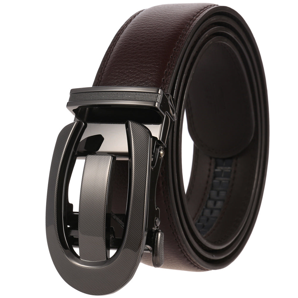 Ceinture pour homme Louvre20 en cuir marron avec boucle automatique argentée et noire texturée #fullwidth