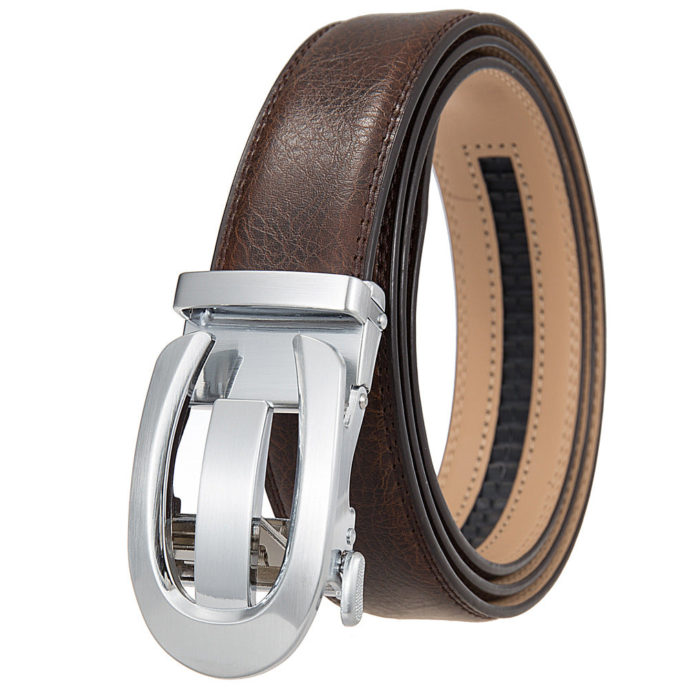 Ceinture homme Louvre60 en cuir marron avec boucle argentée automatique