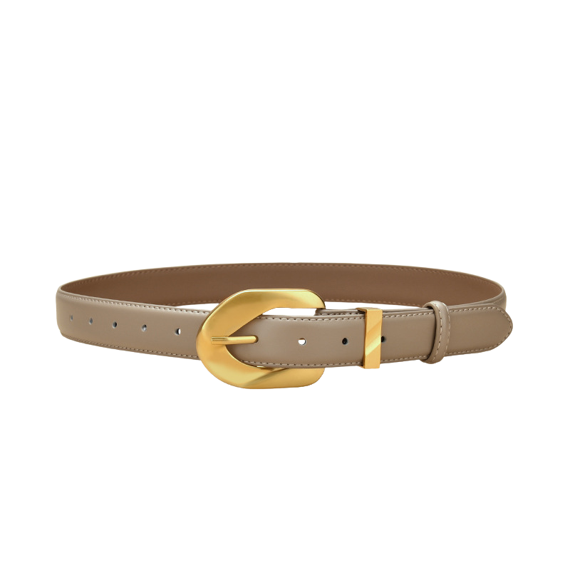 Ceinture femme Lydie en cuir refendu beige avec boucle ardillon dorée en forme de C