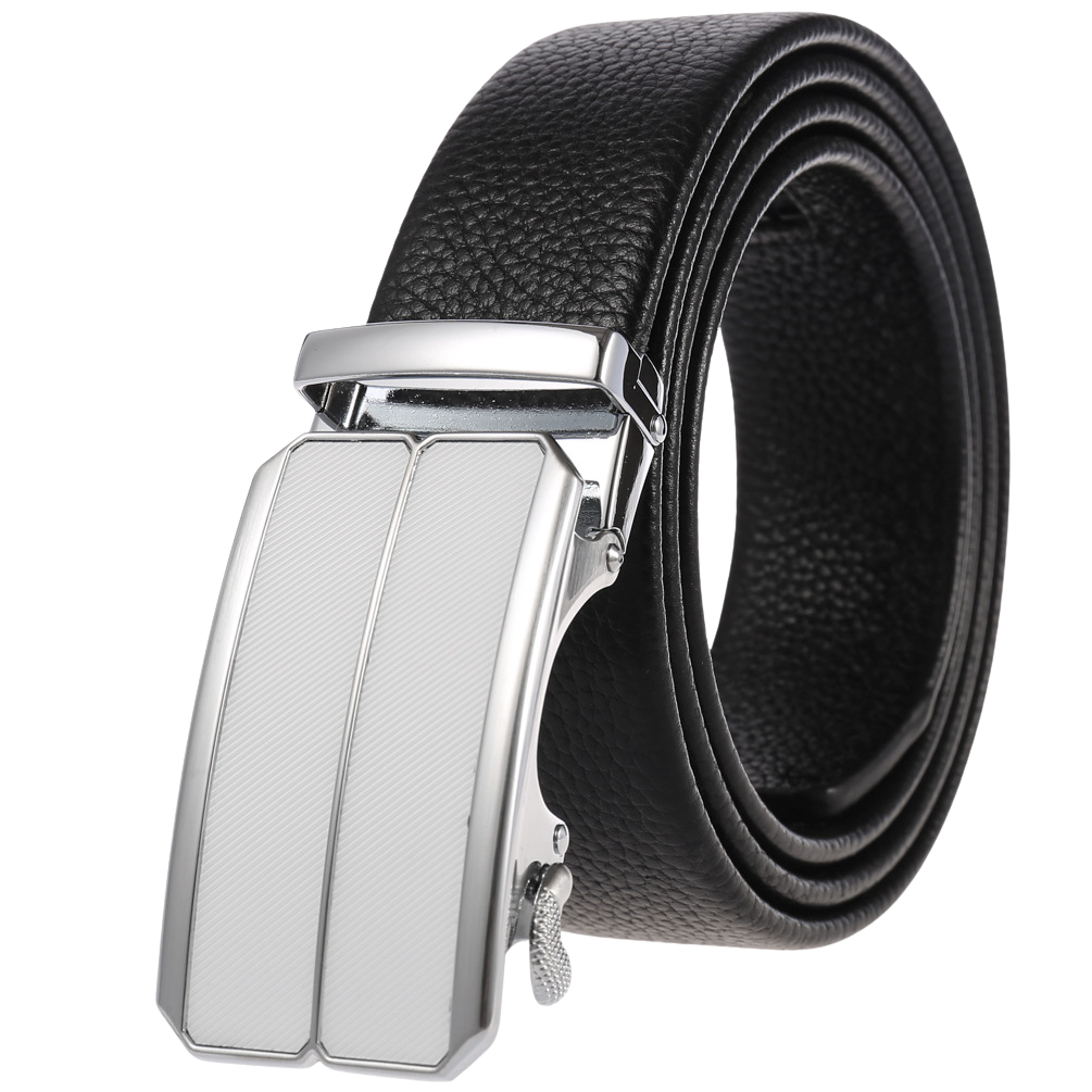 Ceinture homme Maël noire avec boucle automatique rectangulaire argentée striée