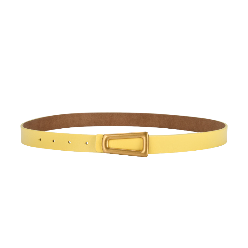 Ceinture femme Majestueuse en cuir jaune clair avec boucle crochet clou rectangulaire dorée