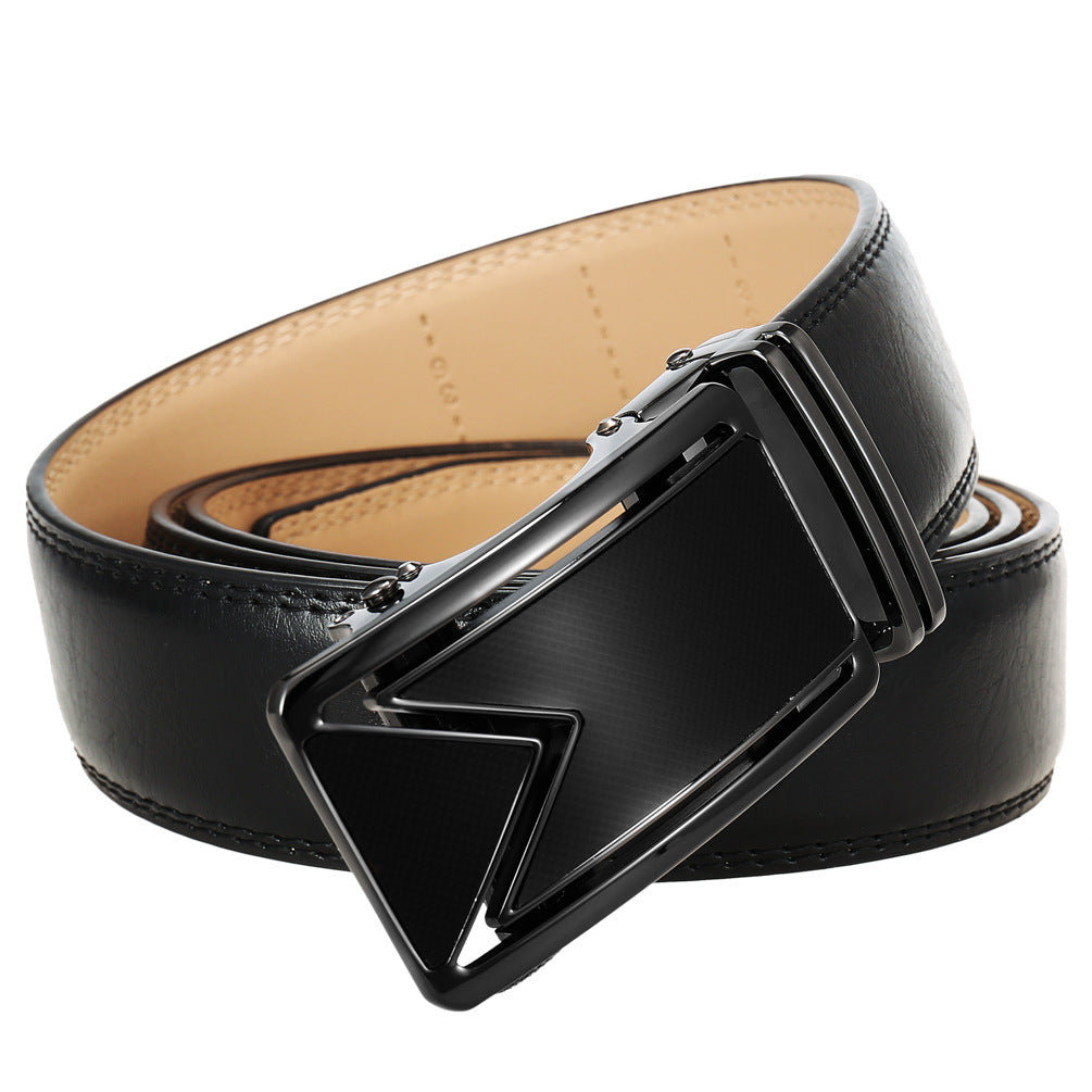 Ceinture homme Marais 60 en cuir noir avec boucle automatique rectangulaire noire et finition texturée.