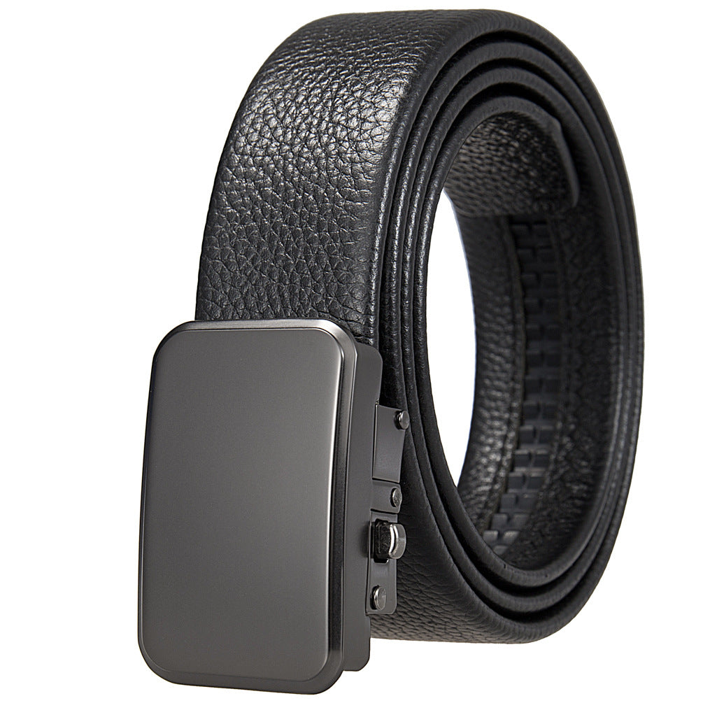 Ceinture pour homme Marc en cuir noir avec boucle automatique rectangulaire grise