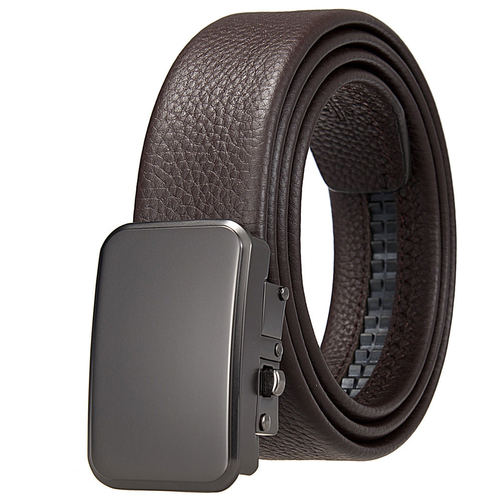 Ceinture pour homme Marc en cuir marron avec boucle automatique rectangulaire grise