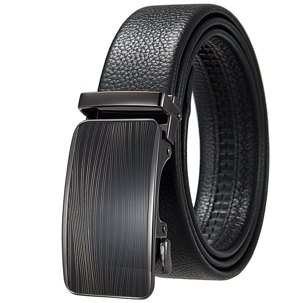 Ceinture homme Marc Cuir noire texturée avec boucle rectangulaire noire à cliquet et système à cliquet