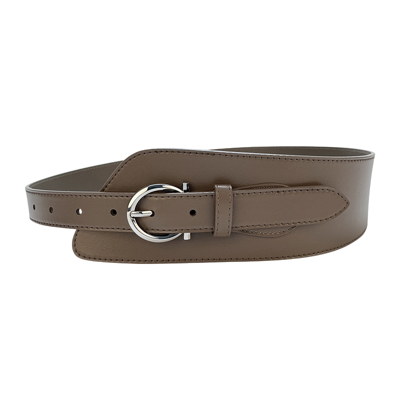 Ceinture Marion en cuir suédé gris avec boucle argentée ronde