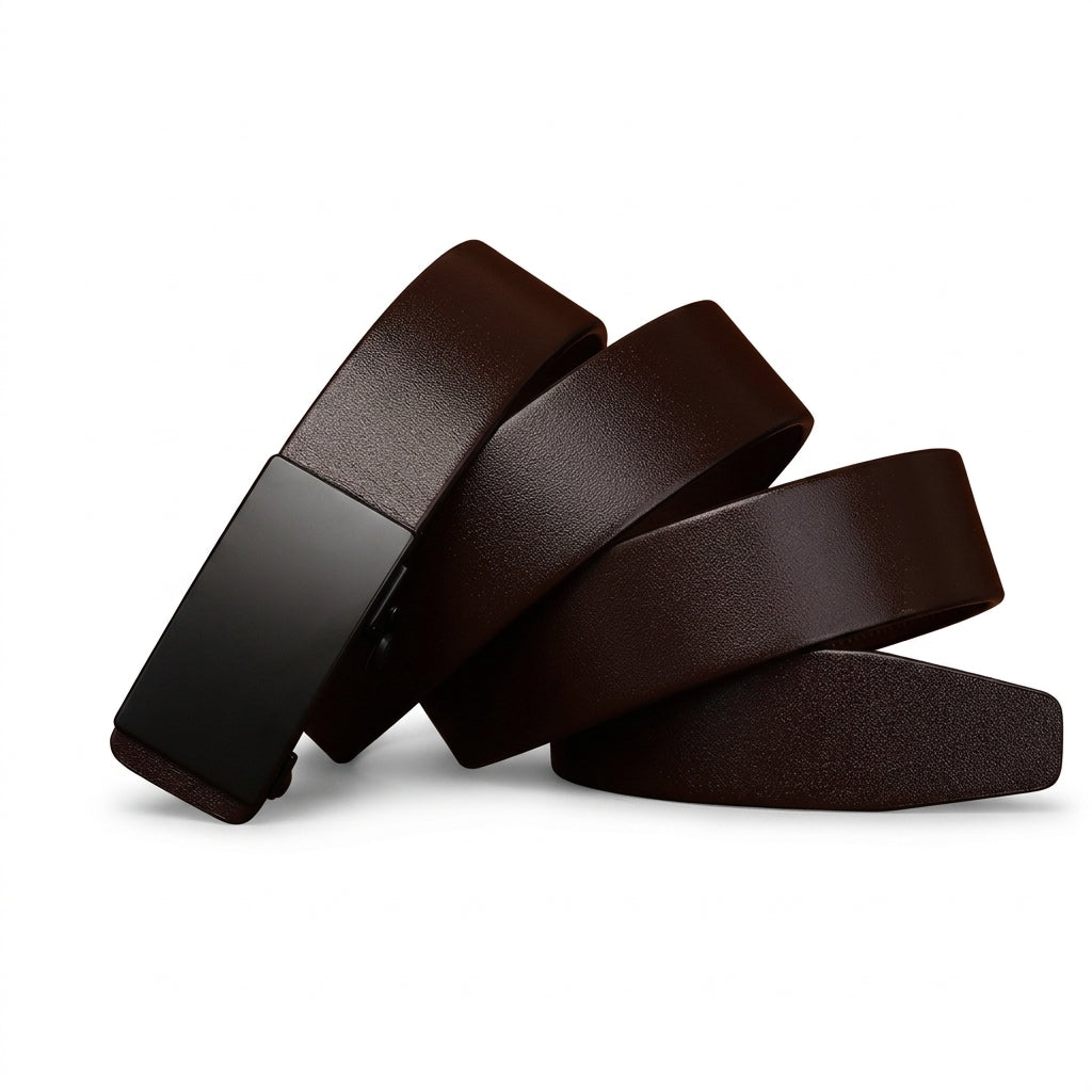 Ceinture homme Marivaux en cuir de vachette pleine fleur marron avec boucle automatique rectangulaire noire