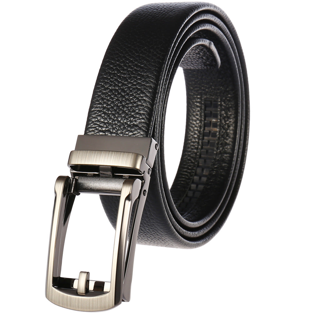 Ceinture pour homme Max en cuir noir avec boucle rectangulaire argentée à cliquet invisible