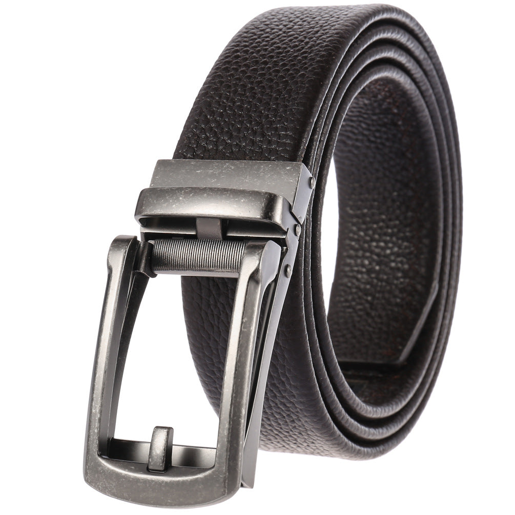 Ceinture homme Max en cuir refendu marron gris avec boucle automatique rectangulaire en alliage argenté