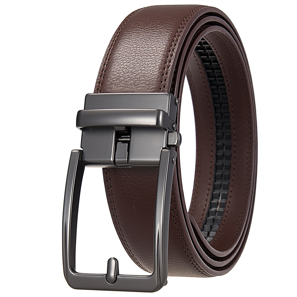 Ceinture homme Max Lux 20 en cuir marron avec boucle rectangulaire automatique en métal gris anthracite.