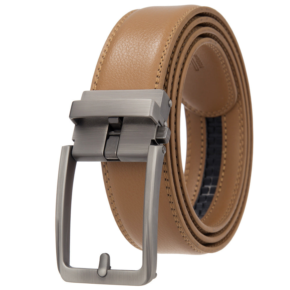 Ceinture homme Max Lux 20 en cuir refendu beige avec boucle automatique rectangulaire argentée