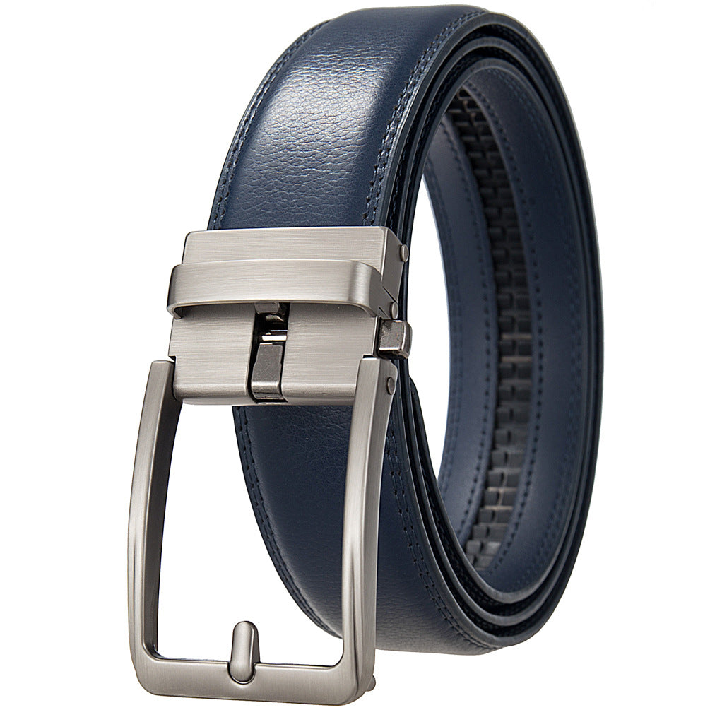 Ceinture homme Max Lux 20 en cuir bleu avec boucle automatique argentée