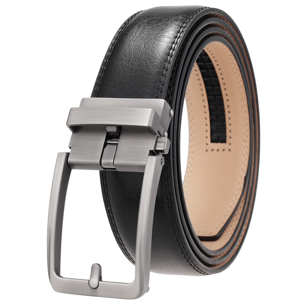 Ceinture homme Max Lux 60 en cuir noir avec boucle rectangulaire argentée automatique