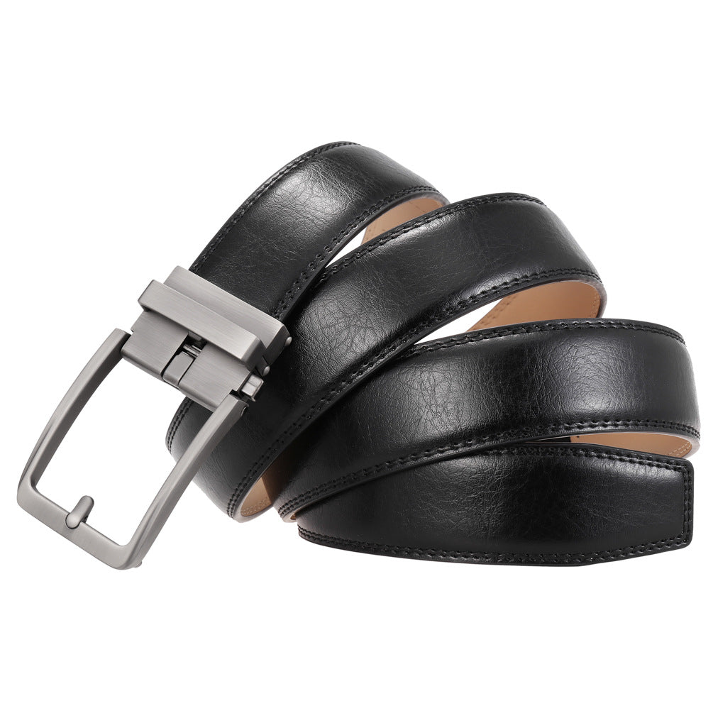 Ceinture homme Max Lux 60 en cuir noir avec boucle automatique rectangulaire argentée.