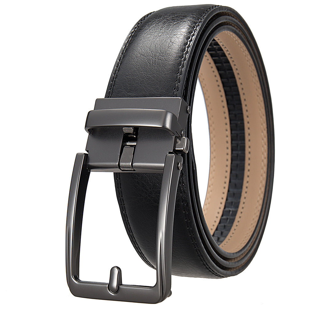 Ceinture homme Max Lux 60 noire en cuir refendu avec boucle rectangulaire automatique en métal gris anthracite.